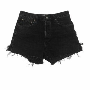 Agolde Black Frayed Hem Denim Shorts